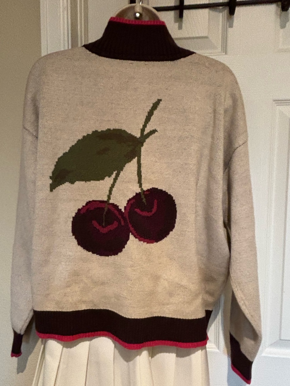 Anthropologie Maeve Cherry Motif Half Zip sweater